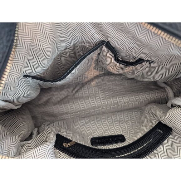 Steve Madden Black Textured Leather Satchel With Gold Hardware & Chevron Lining - Picture 4 of 11